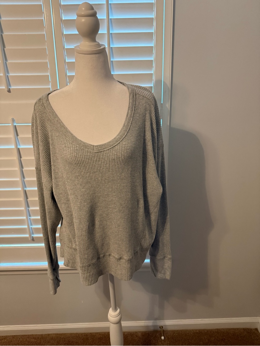 aerie OffLine Light Gray Waffle Knit Top